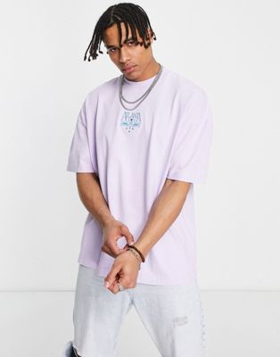 Topman extreme oversized t-shirt with Atlanta embroidery in washed lilac - ASOS Price Checker