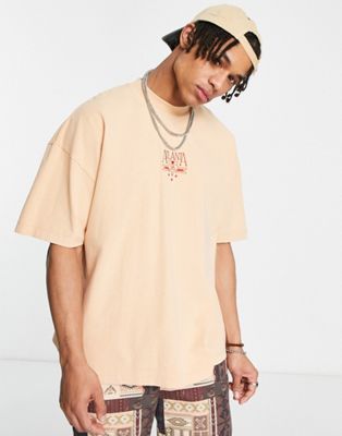 Topman extreme oversized t-shirt with Atlanta embroidery in washed peach