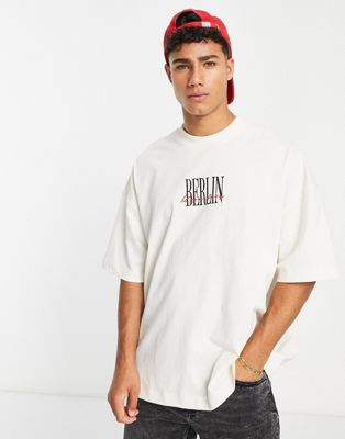 Topman extreme oversized t-shirt with Berlin embroidery in ecru