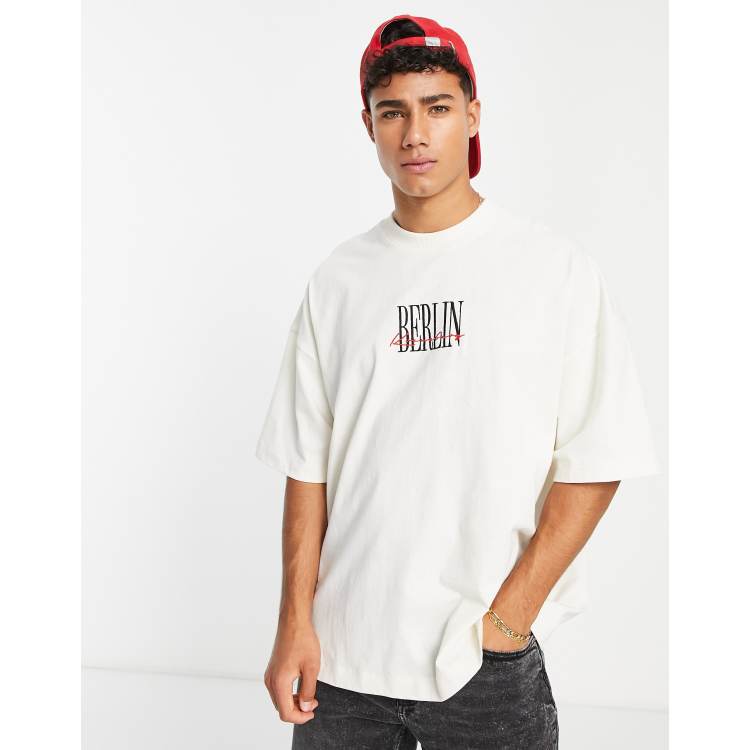 Topman heavyweight extreme oversized fit t-shirt with front and back  dreamer embroidery in white