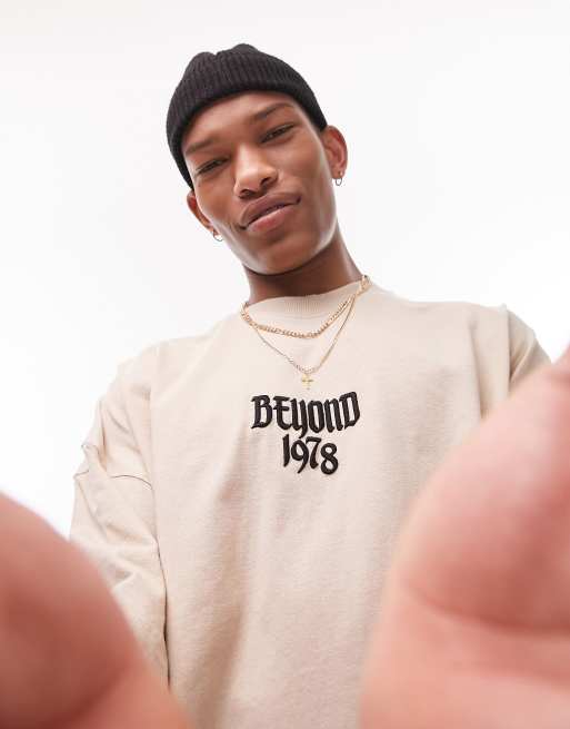 Topman extreme oversized T-shirt with beyond embroidery in stone