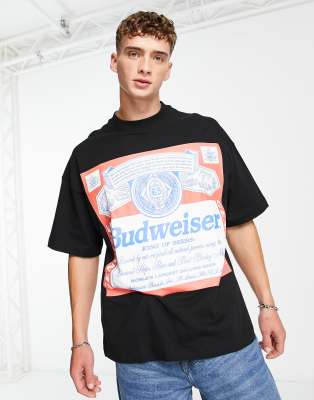 Topman extreme oversized t-shirt with Budweiser print in black - ASOS Price Checker