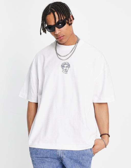 Topman Extreme Oversized T Shirt With Face Embroidery In White Asos