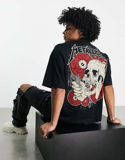 Topman extreme oversized t shirt with front and back Metallica pins print in black