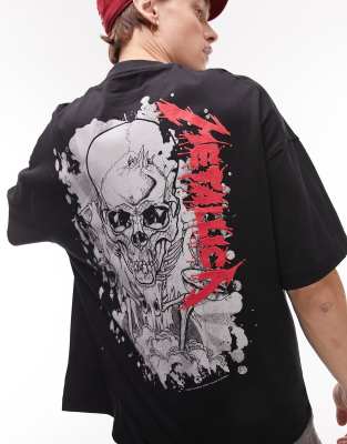 Topman extreme oversized t shirt with front and back Metallica splash print in black