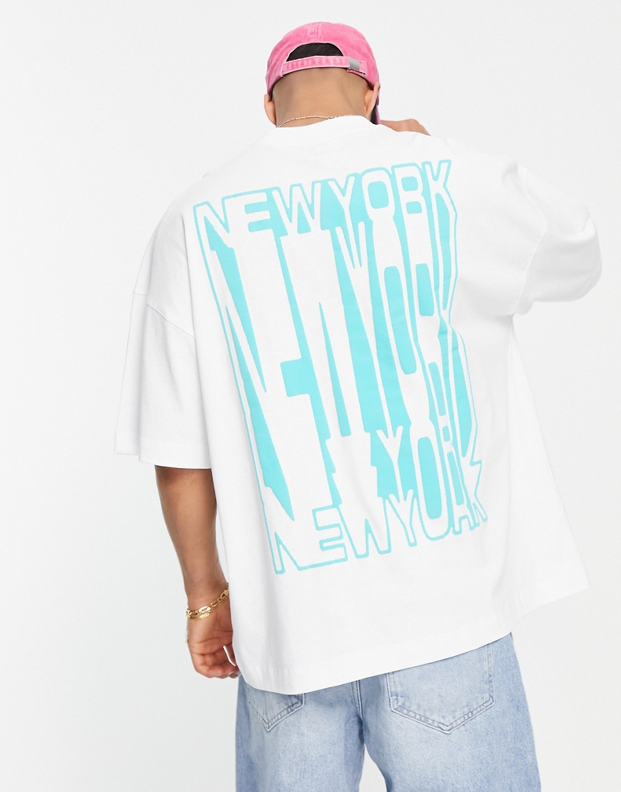 Topman extreme oversized T-shirt with front and back New York stretch raised print in white