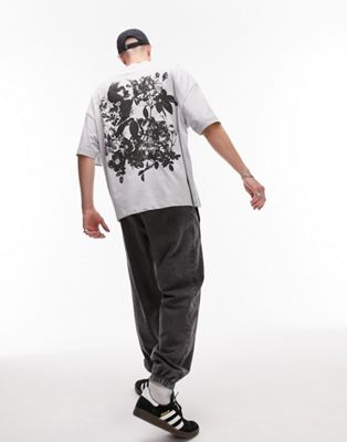 Topman extreme oversized t-shirt with front and back statue floral print in grey - ASOS Price Checker