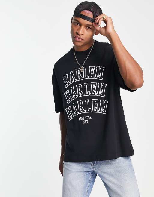 Topman extreme oversized t-shirt with Harlem print in black | ASOS