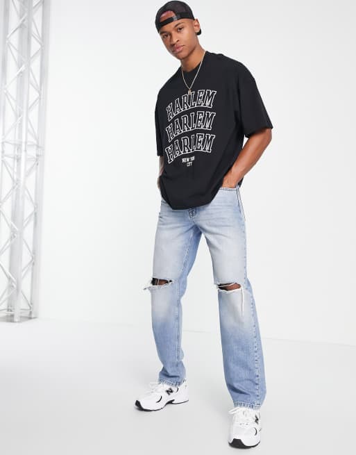 Topman extreme oversized T-shirt with Harlem print in black