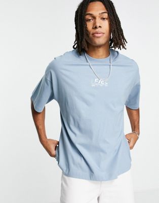 Topman extreme oversized t-shirt with high build level print in blue