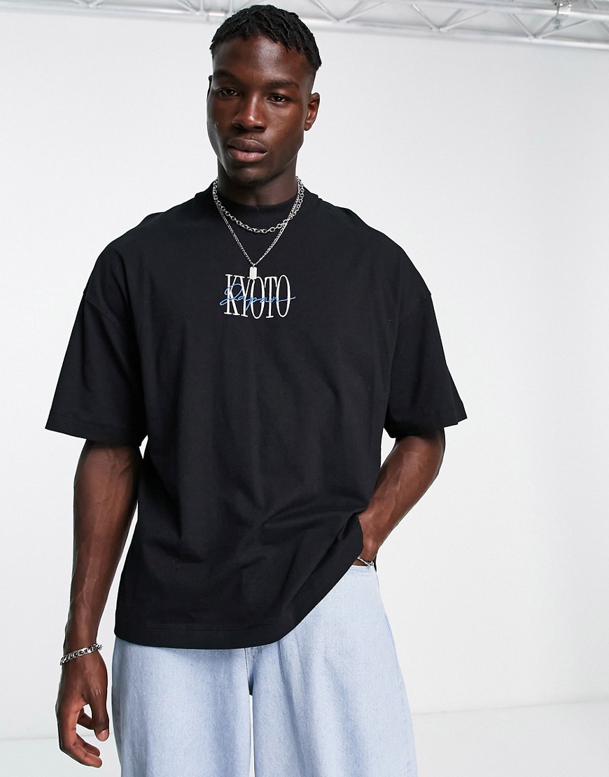 Topman extreme oversized t-shirt with Kyoto embroidery in black