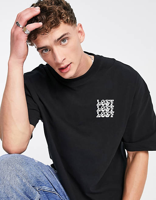 Topman extreme oversized t-shirt with lost print in black | ASOS
