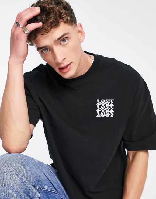 Topman extreme oversized t-shirt with lost print in black | ASOS