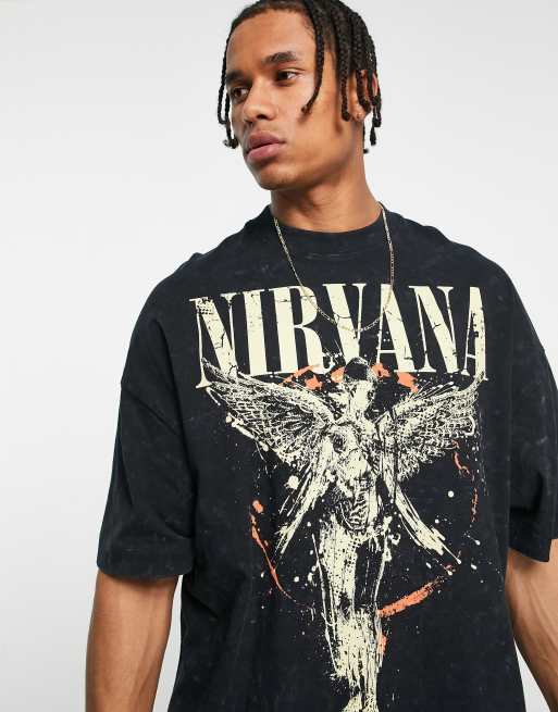 Topman extreme oversized T-shirt with Nirvana angel print in washed ...