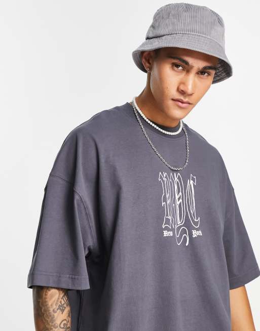 Topman extreme oversized t-shirt with NYC chest print in grey | ASOS