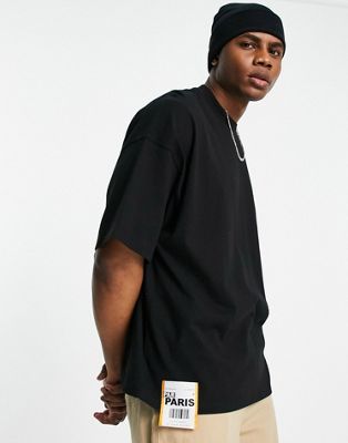 Topman extreme oversized t-shirt with Paris flight tag in black - ASOS Price Checker