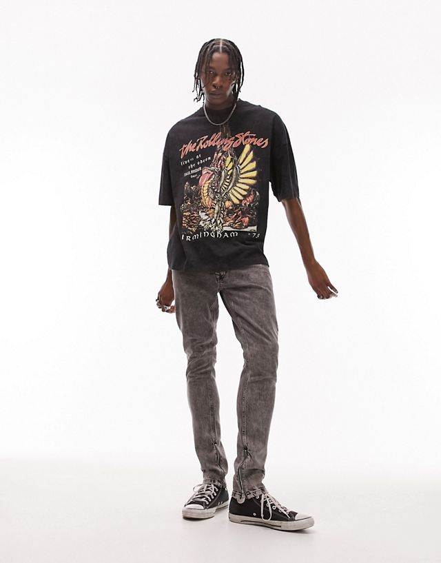Topman extreme oversized t-shirt with Rolling Stones dragon print in washed black