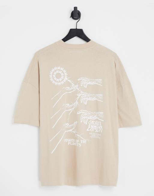 Topman Extreme Oversized T Shirt With Sketch Hand Print In Stone Asos