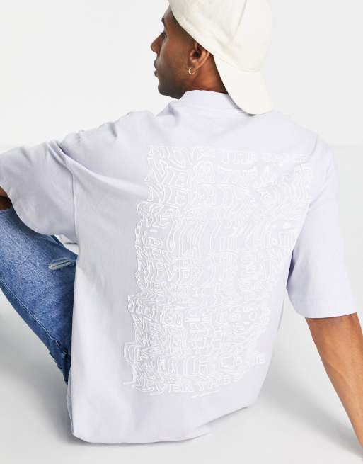 Topman extreme oversized t-shirt with the same raised print in light blue