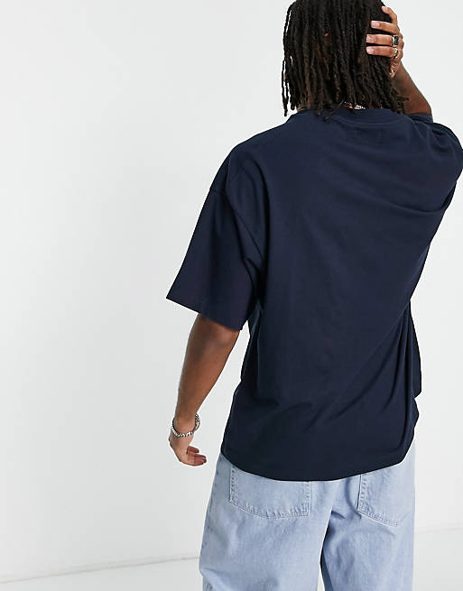 Men Topman extreme oversized t-shirt with vienna print in navy 