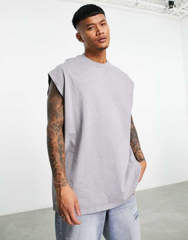 Topman extreme oversized tank top in gray