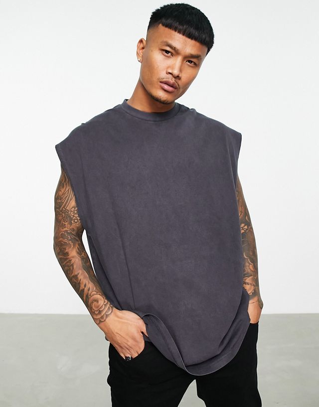 Topman extreme oversized tank top in washed black