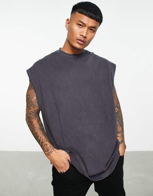 ASOS Super Longline T-shirt With Half Sleeve And High Neck With Seam Detail  in Grey for Men