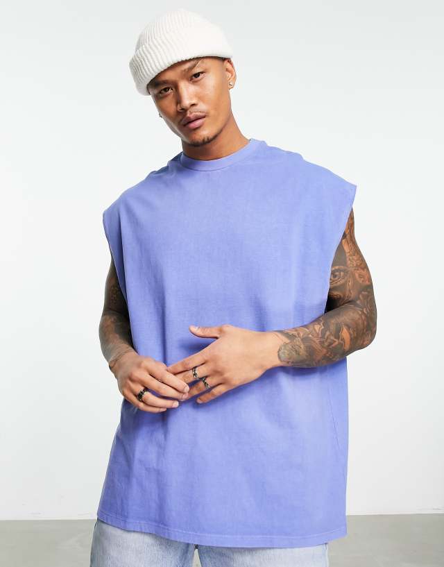 Topman extreme oversized tank top in washed blue