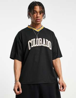 Topman extreme oversized v neck t-shirt in mesh with Colorado print in ...