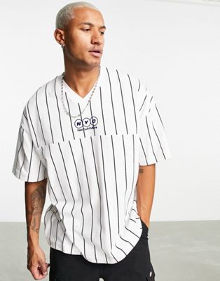 Topman extreme oversized vee neck t-shirt with stripe in white
