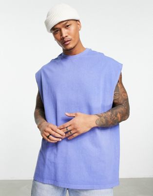 Topman extreme oversized singlet in washed blue - ASOS Price Checker