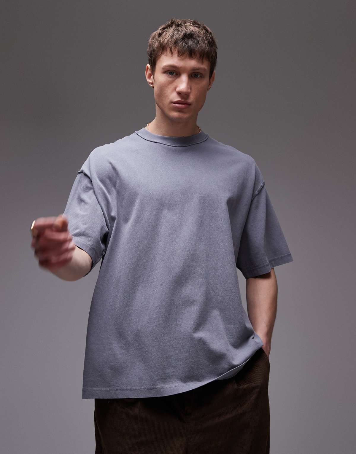 Topman extreme oversized washed raw seam detail t-shirt in grey