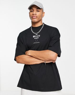 Topman extreme oversized with textured Belair print t-shirt in black