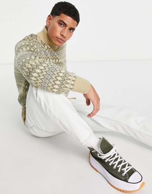 Topman fairisle knitted sweater turtle in stone | ASOS