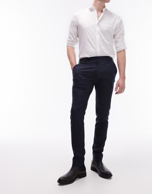 Topman – Fakturowane granatowe spodnie o bardzo obcisłym kroju 