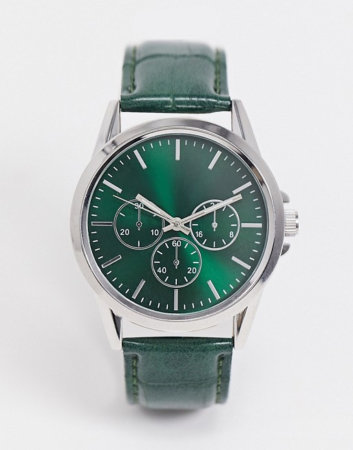 Topman faux croc watch in green