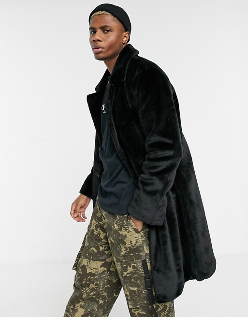 Topman faux fur jacket in black