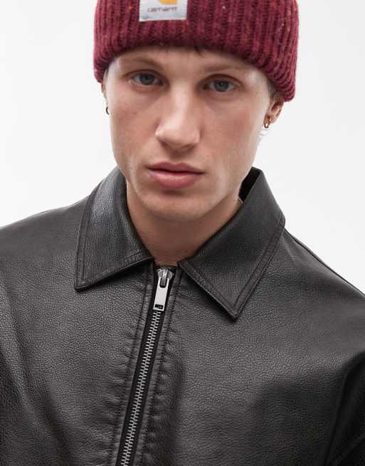 Topman faux leather A2 jacket in black, 3 of 4