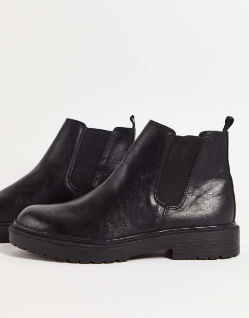 Topman faux leather chelsea boots in black