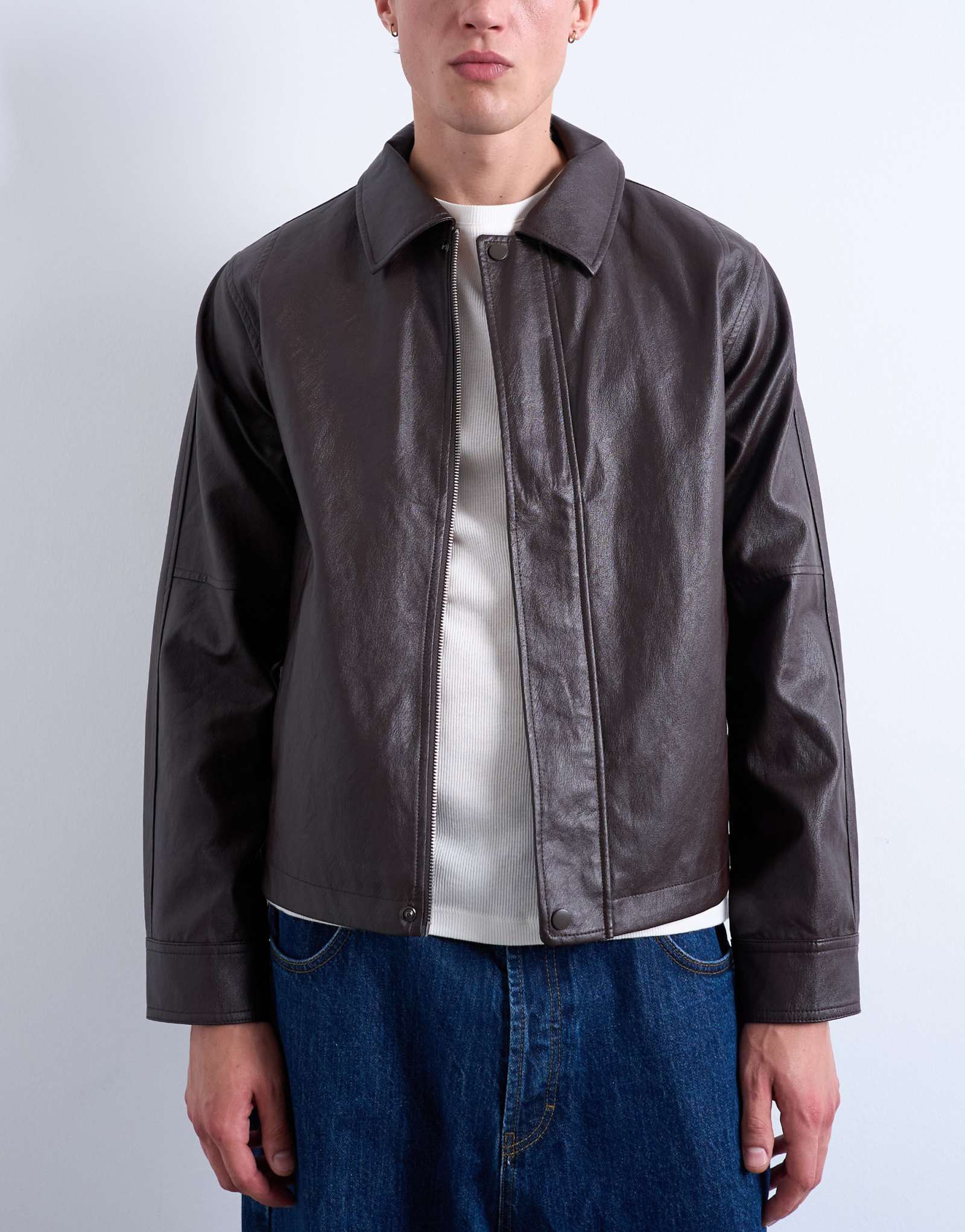 Нарядный жакет из искусственной кожи Topman бордового цвета