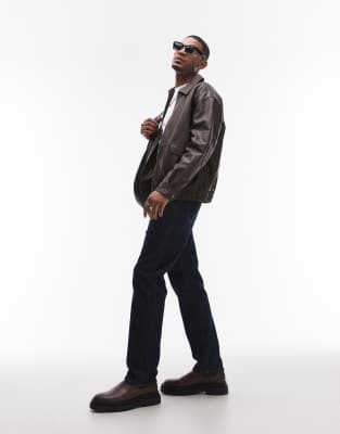 TOPMAN FAUX LEATHER HARRINGTON JACKET 