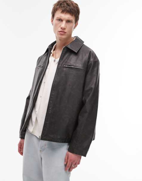 Topman faux leather jacket in black - view 1
