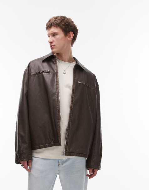 Topman faux leather jacket in brown - view 1