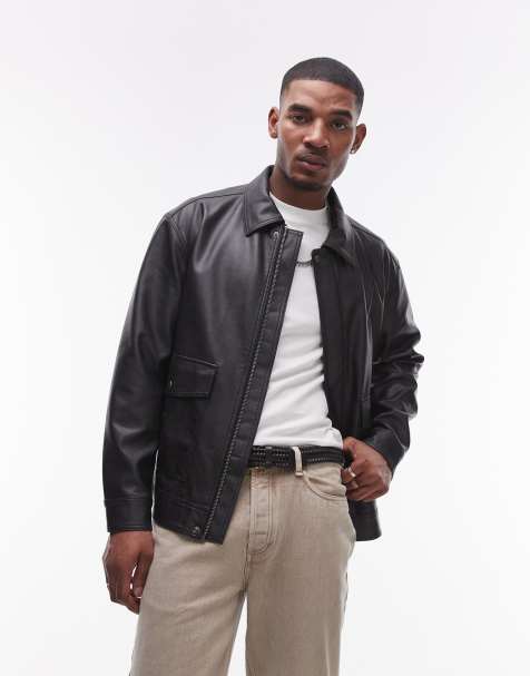 Topman faux leather jacket with front pockets in black - view 1