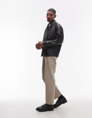 Topman Faux Leather Jacket With Front Pockets In Black