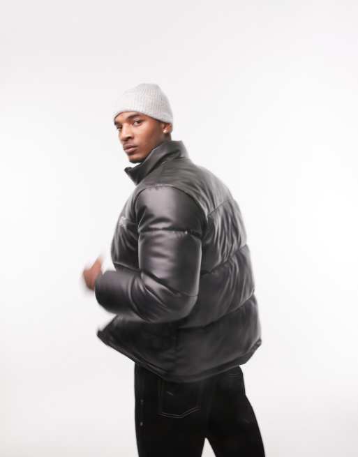 Mens leather outlet puffer jacket