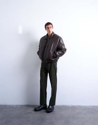 Topman Faux Leather Puffer Jacket In Multi