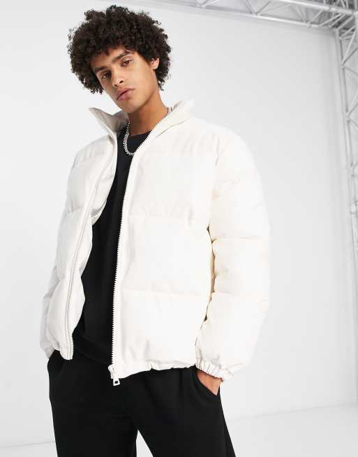 Topman faux leather puffer jacket in ecru