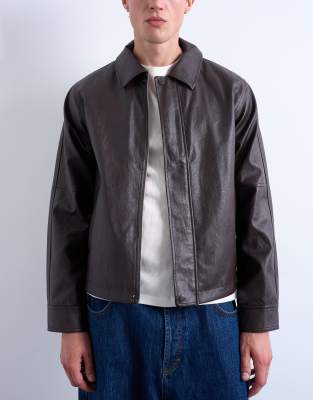 Topman Men's Burgundy Faux Leather Smart Jacket In -Red