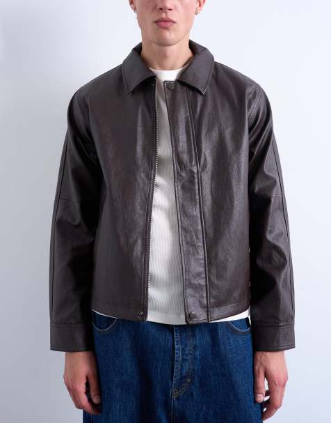Topman faux leather smart jacket in burgundy - view 1